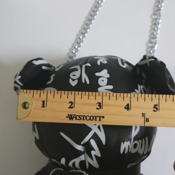Letter Print Bear Doll Shape Shoulder Bag, Zipper FauxLeather Buckled Chain Cr - Picture 11 of 13